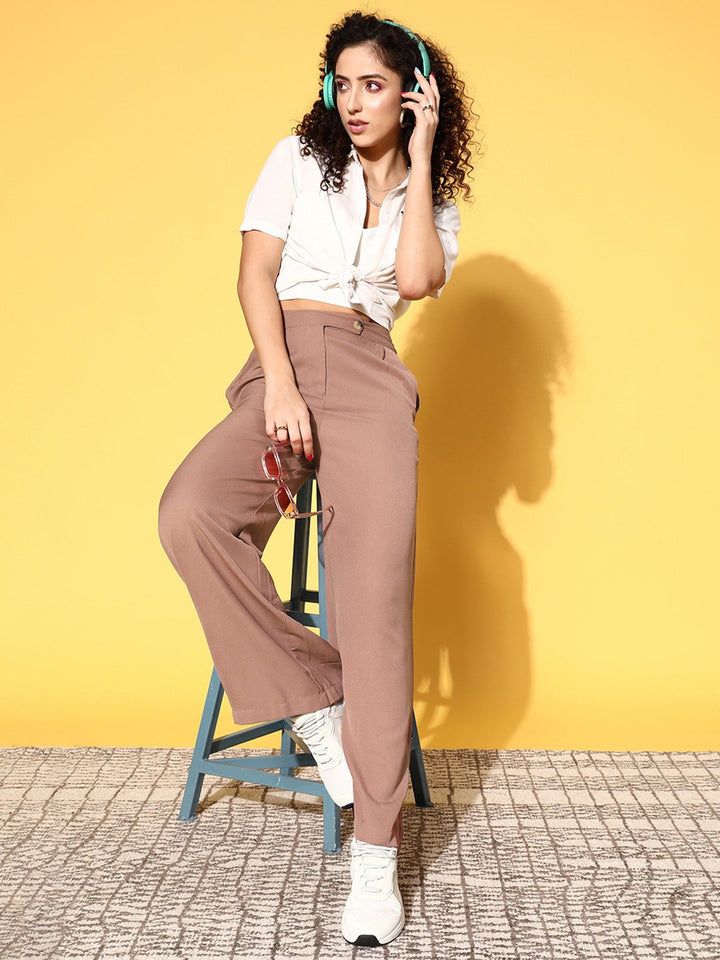 plusS Women Brown Solid Resort Wear Trousers