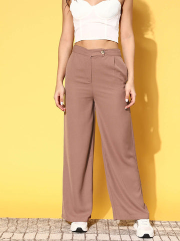 plusS Women Brown Solid Resort Wear Trousers