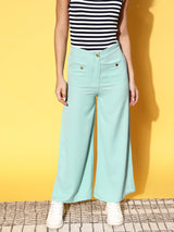 plusS Women Sea Green Solid Resort Wear Trousers