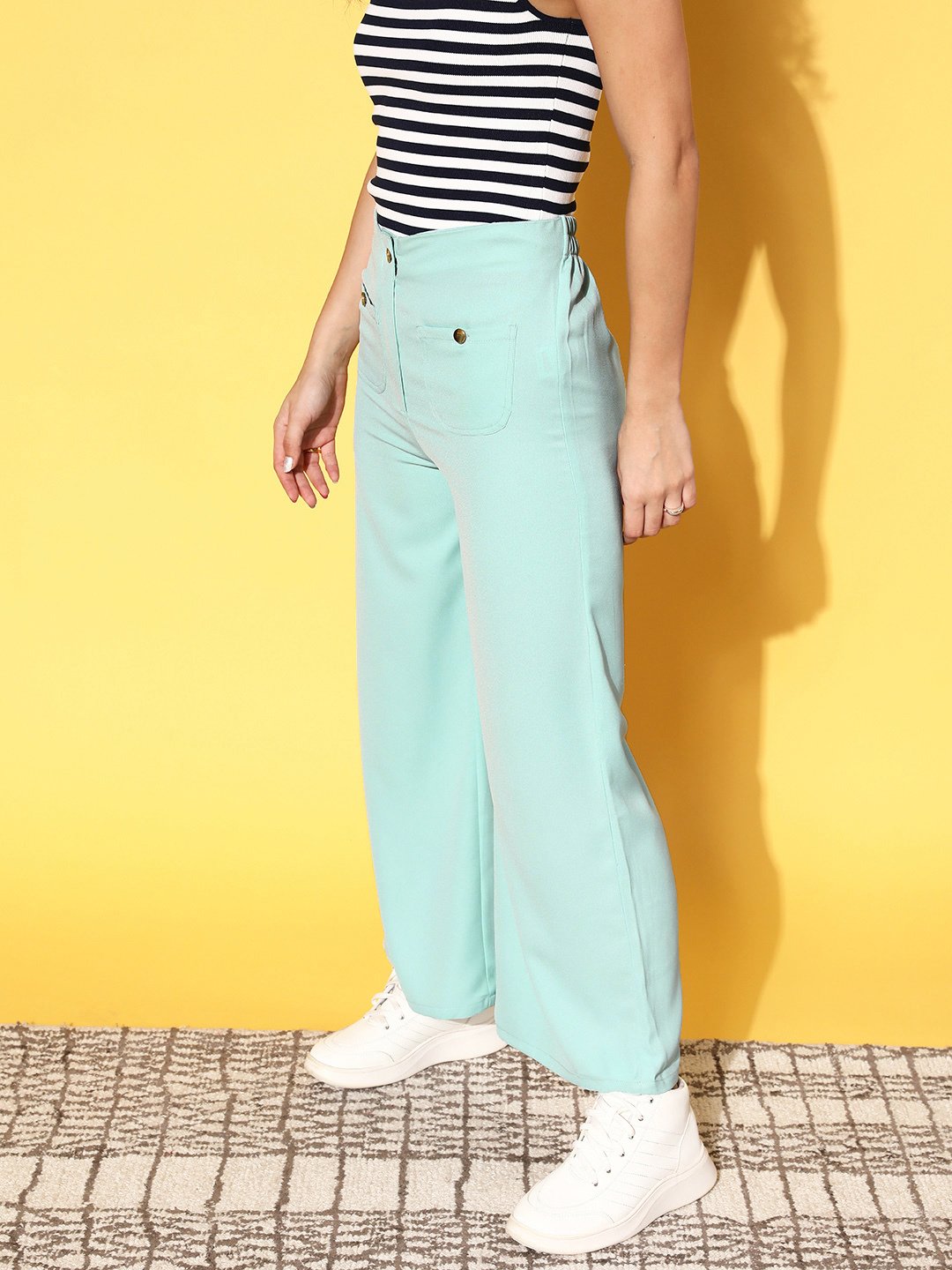 plusS Women Sea Green Solid Resort Wear Trousers