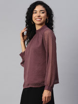plusS High Neck Puff Sleeves Georgette Top With Lace Inserts