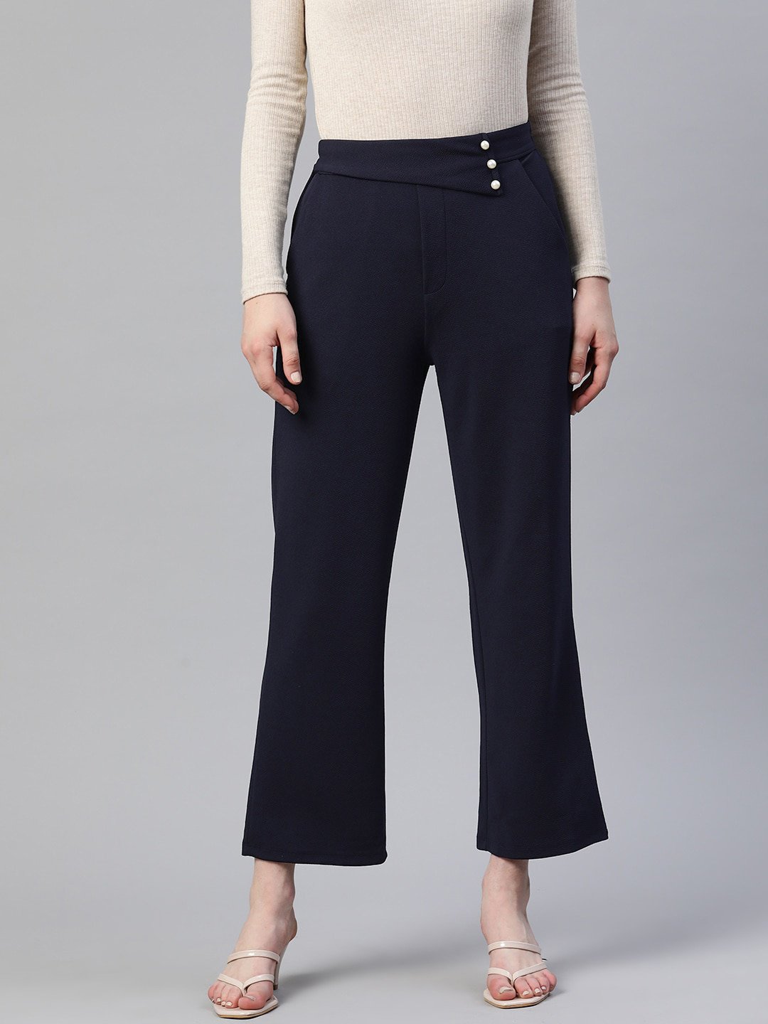 Buy United Colors Of Benetton Blue Mid Rise Cropped Trousers for Women  Online @ Tata CLiQ