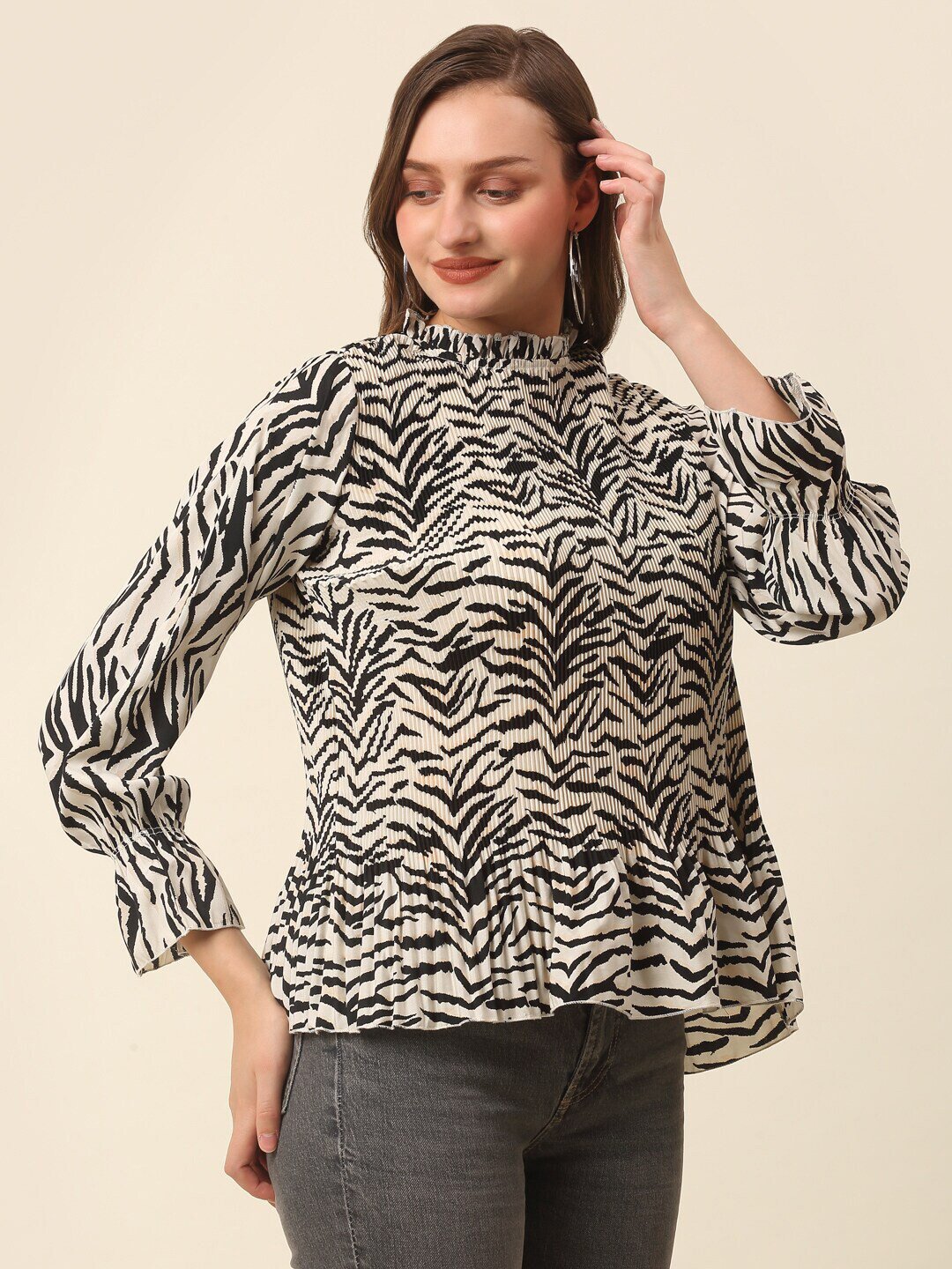 plusS Animal Printed Bell Sleeve Top