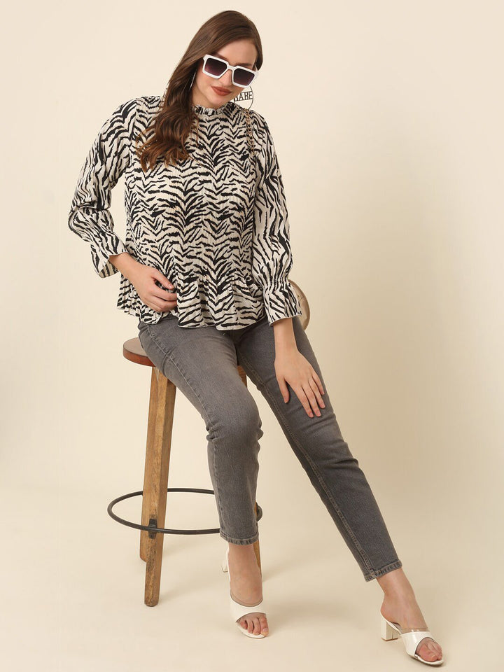 plusS Animal Printed Bell Sleeve Top