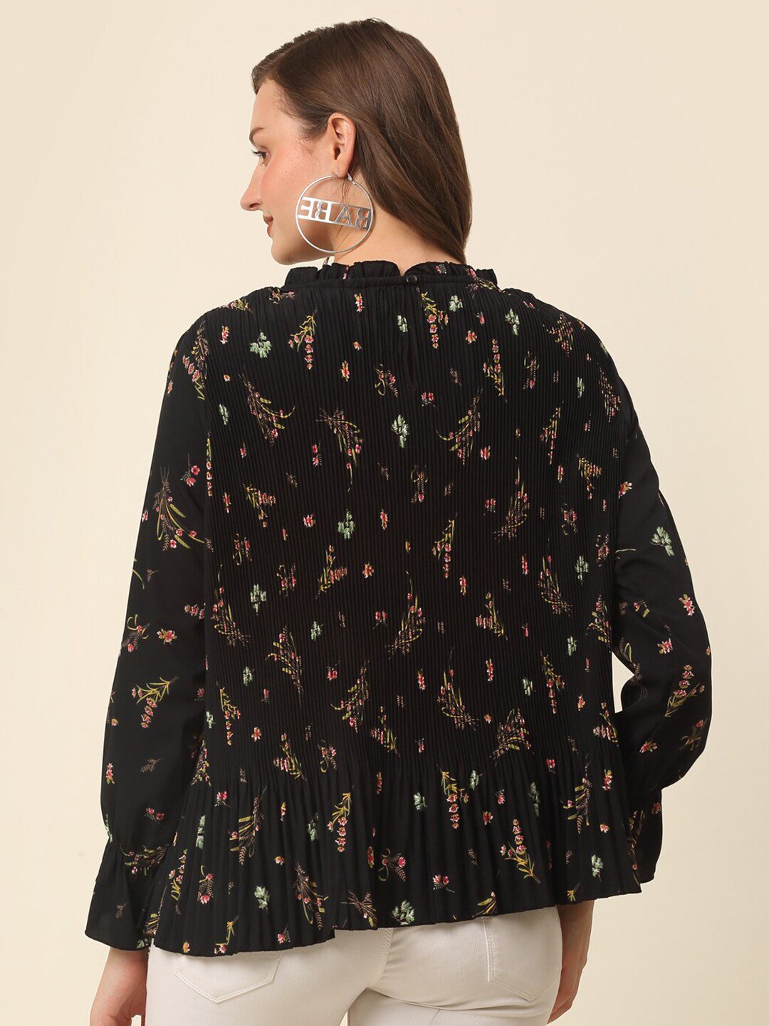 plusS Floral Printed Bell Sleeve Top