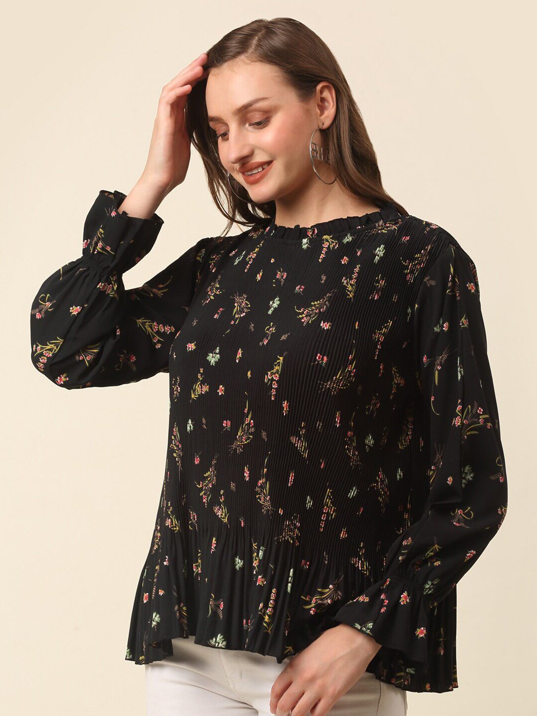 plusS Floral Printed Bell Sleeve Top