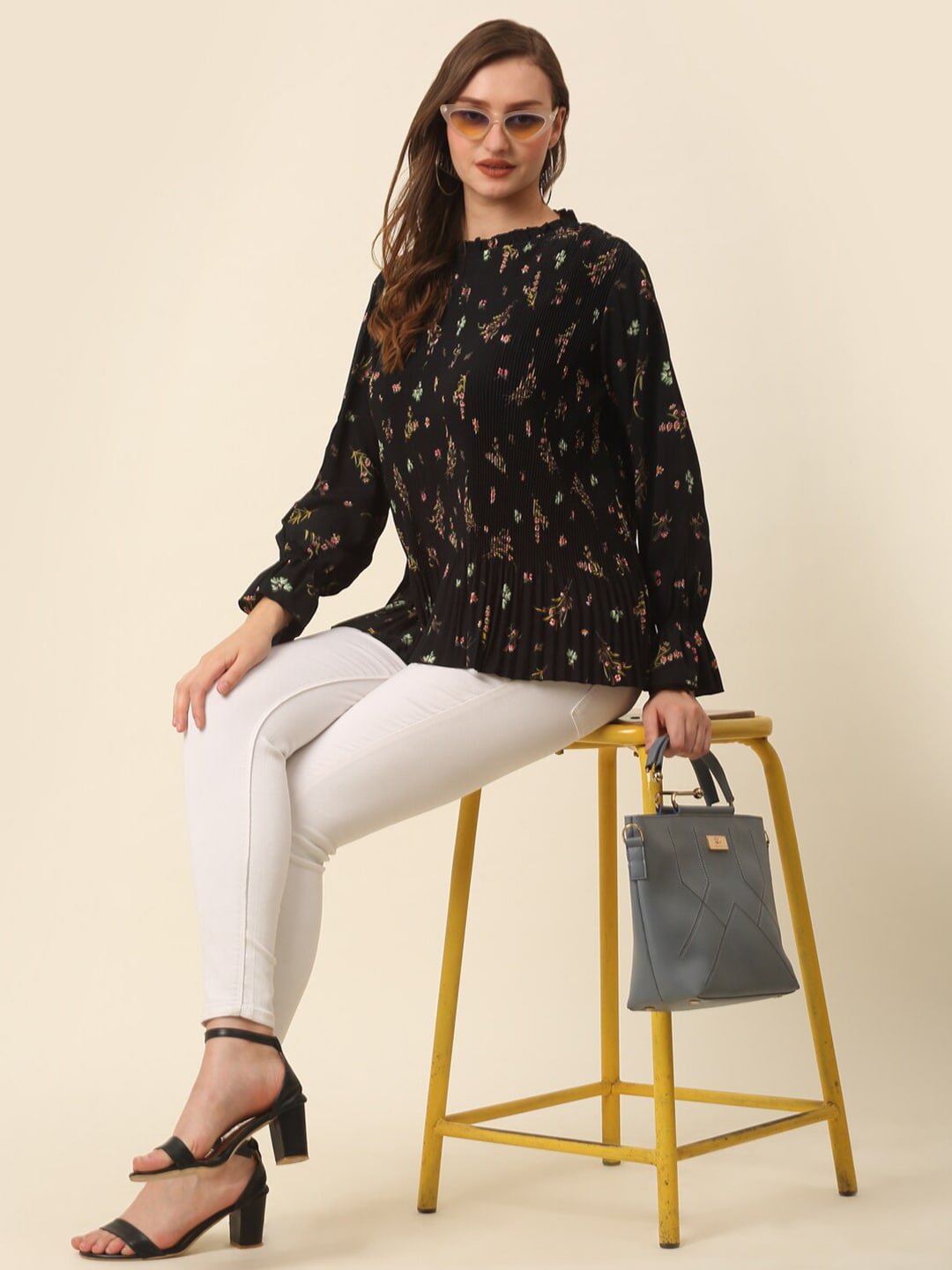 plusS Floral Printed Bell Sleeve Top