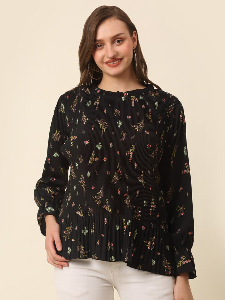 plusS Floral Printed Bell Sleeve Top