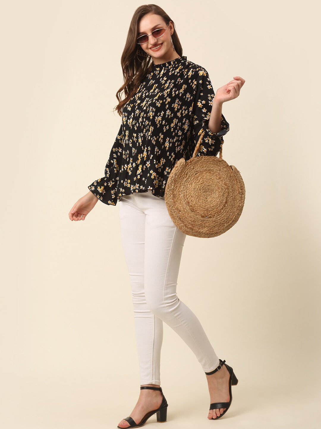 plusS Floral Printed Bell Sleeves Top