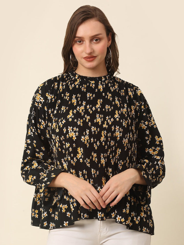 plusS Floral Printed Bell Sleeves Top