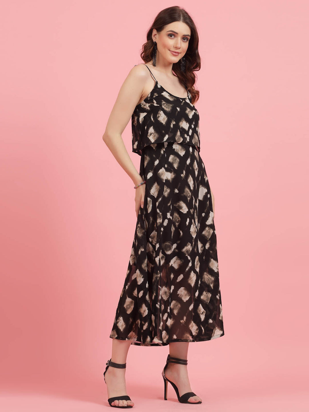 Abstract Printed Shoulder Straps A-Line Dress