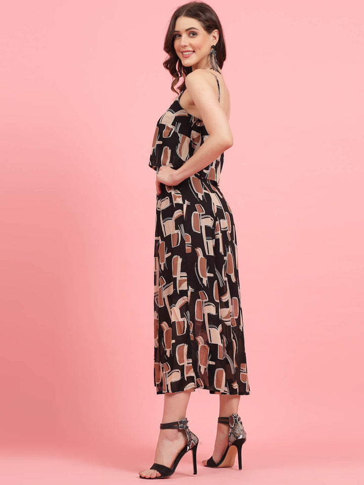 Geometric Printed Shoulder Straps A-Line Dress