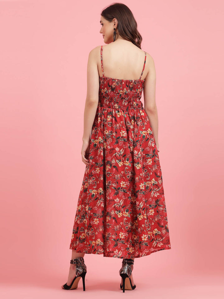 Floral Printed Shoulder Straps Maxi Dress