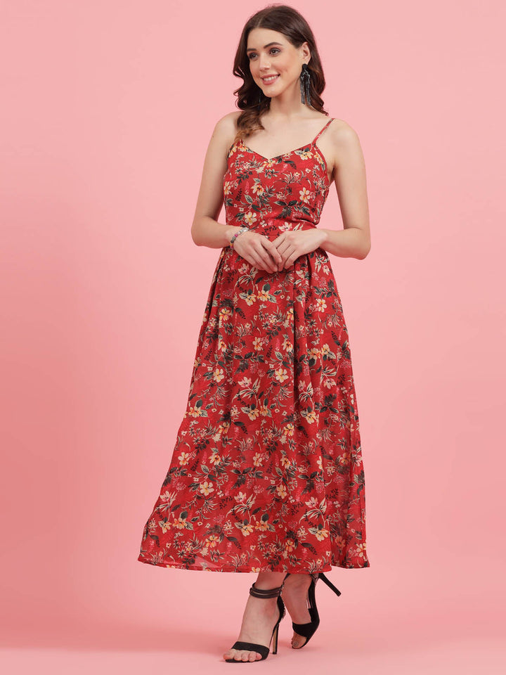 Floral Printed Shoulder Straps Maxi Dress