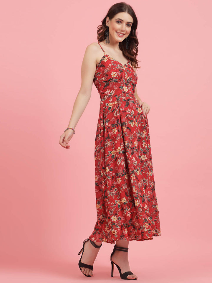 Floral Printed Shoulder Straps Maxi Dress