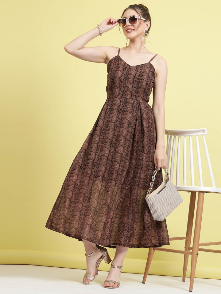 Animal Printed Shoulder Straps A-Line Dress