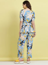Blue Abstract Printed Top & Trouser
