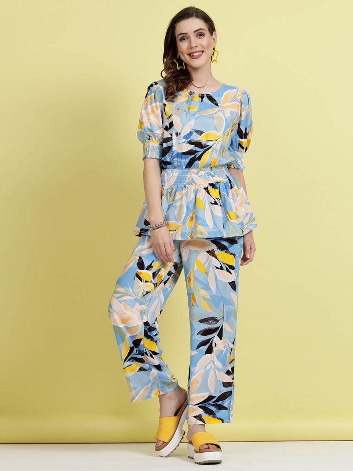 Blue Abstract Printed Top & Trouser