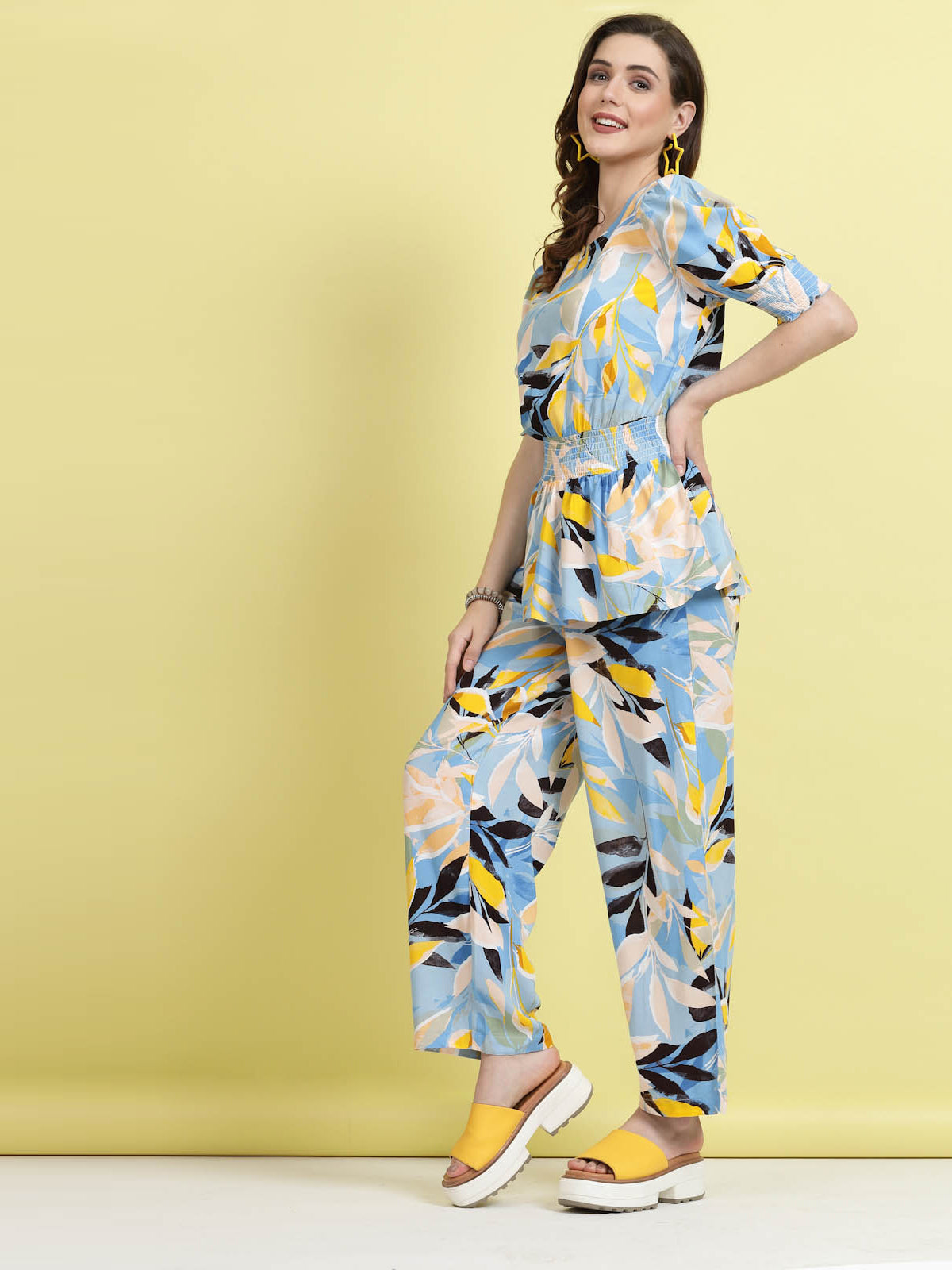 Blue Abstract Printed Top & Trouser