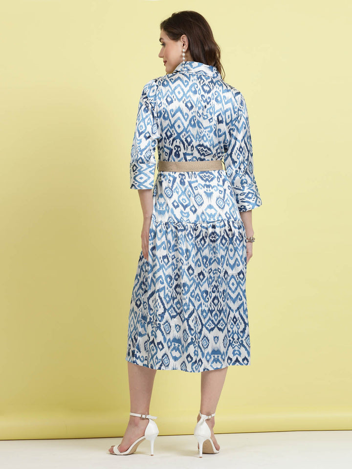 Blue Ethnic Motifs Printed Shirt Midi Dress