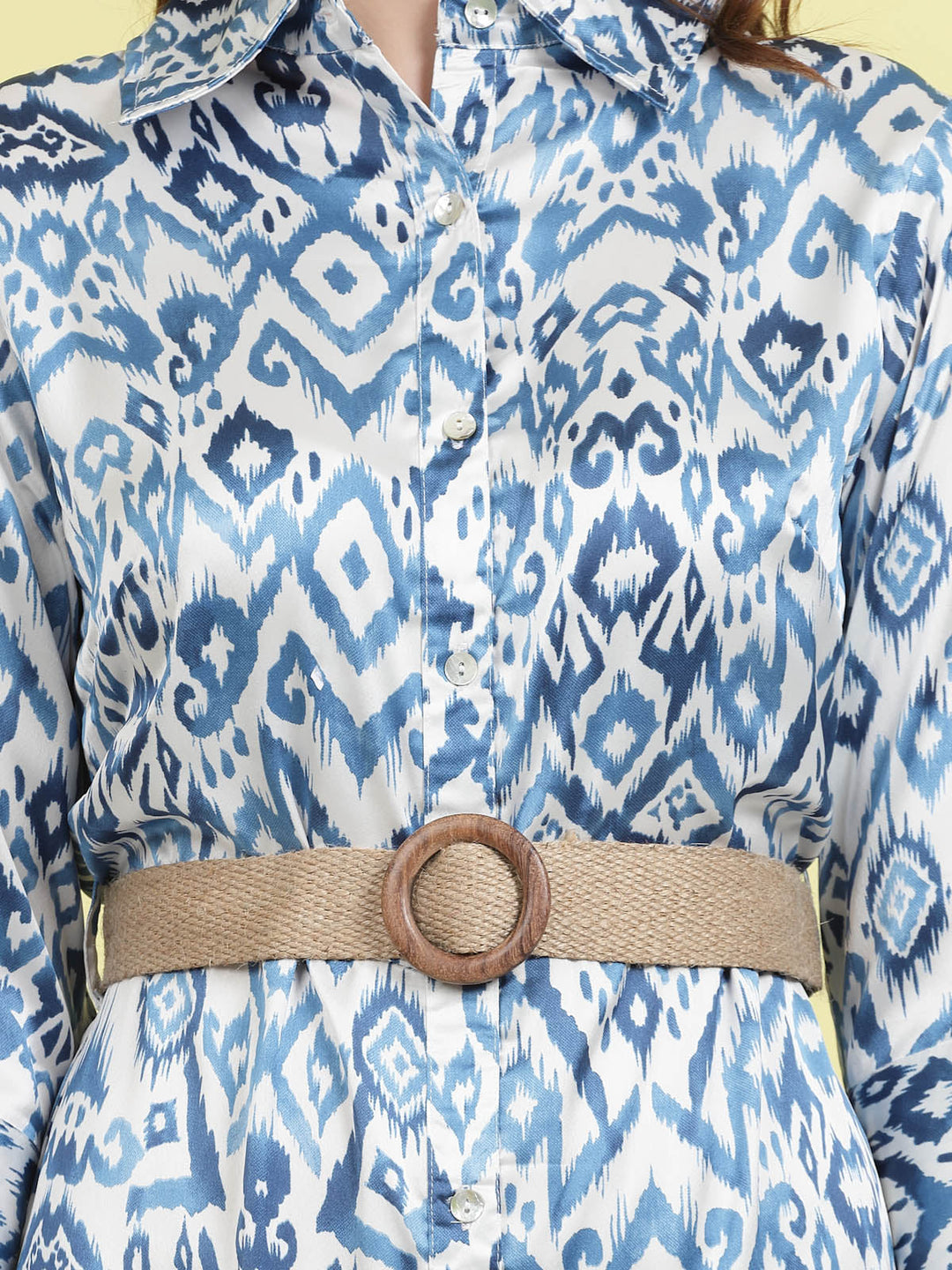 Blue Ethnic Motifs Printed Shirt Midi Dress