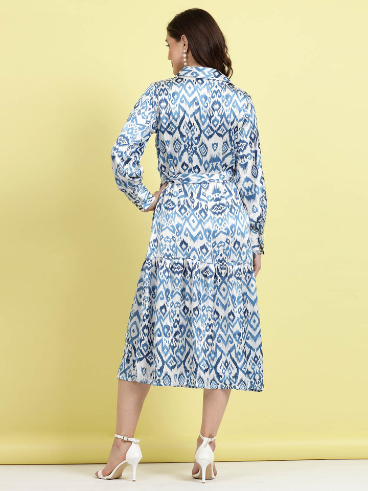 Ethnic Motifs Printed Shirt Collar Cuffed Sleeves Shirt Dress