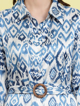 Ethnic Motifs Printed Shirt Collar Cuffed Sleeves Shirt Dress