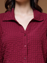 Self Design Spread Collar Long Sleeve Casual Shirt