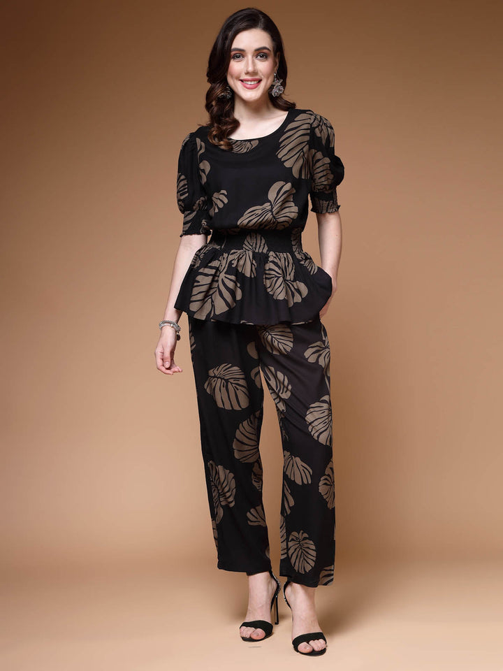 Black Floral Printed Top & Trouser