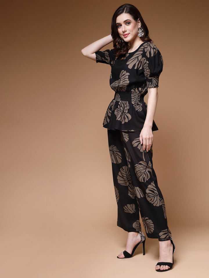 Black Floral Printed Top & Trouser