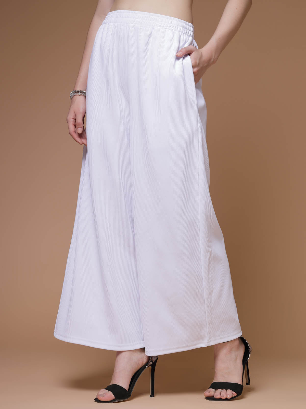 GANPATI Loose Fit Flared Wide Leg Palazzo Pants for Women WHITE SIZE (34 TO  46)