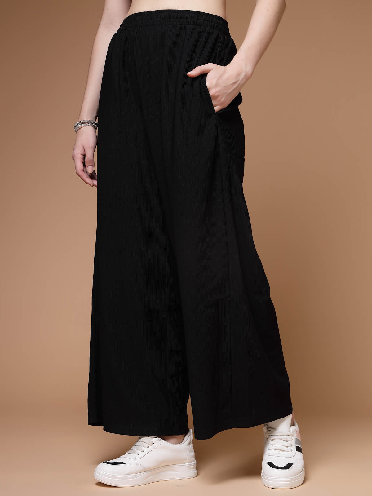 Women Black Solid High-rise Parallel Trousers at Rs 299.00 | Girls Trouser  | ID: 2852201991588