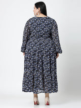 Floral Printed Puffed Sleeves Maxi Dress