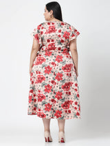 Plus Size Floral Printed Wrap Midi Dress
