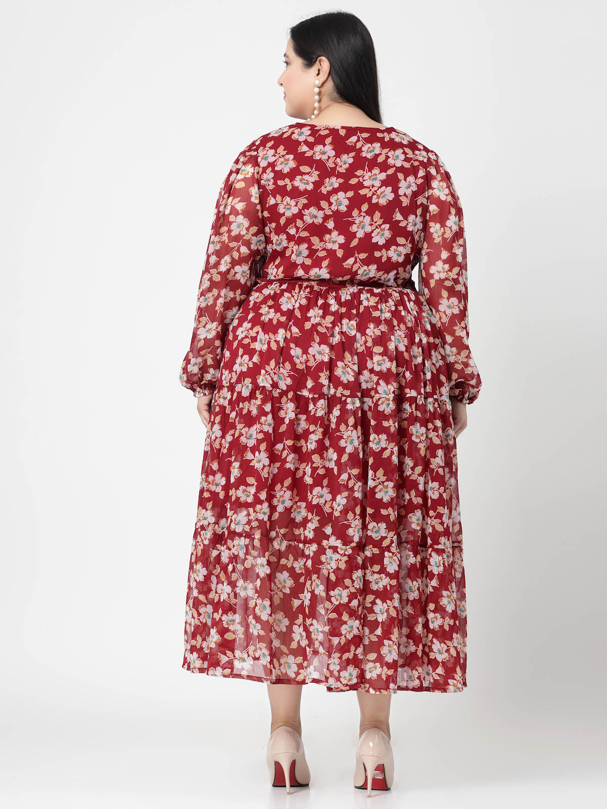 Plus Size Floral Printed Fit & Flare Midi Dress