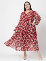 Plus Size Floral Printed Fit & Flare Midi Dress