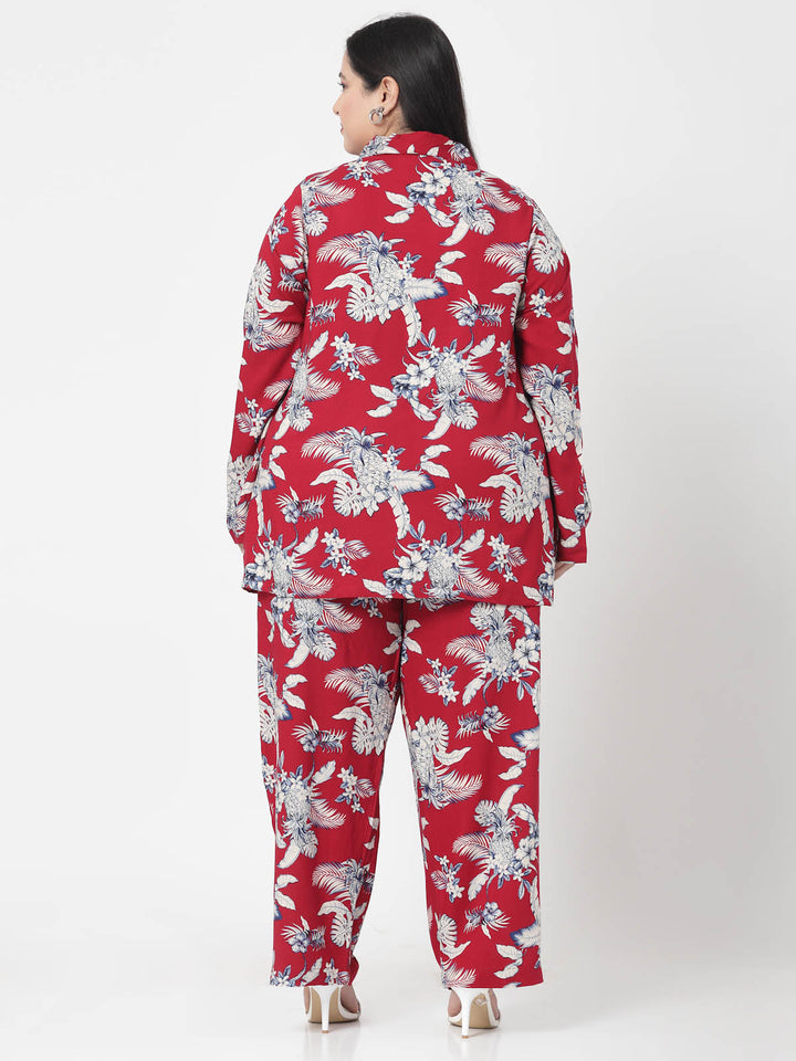 Plus Size Floral Printed Shirt & Trousers