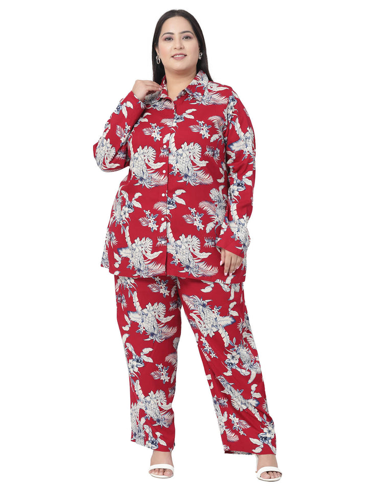 Plus Size Floral Printed Shirt & Trousers