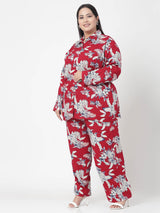 Plus Size Floral Printed Shirt & Trousers
