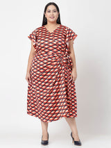 Plus Size Geometric Printed Wrap Midi Dress