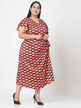 Plus Size Geometric Printed Wrap Midi Dress