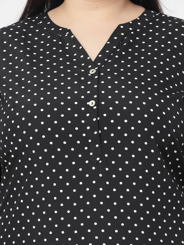 Black Plus Size Polka Dots Printed Longline Top