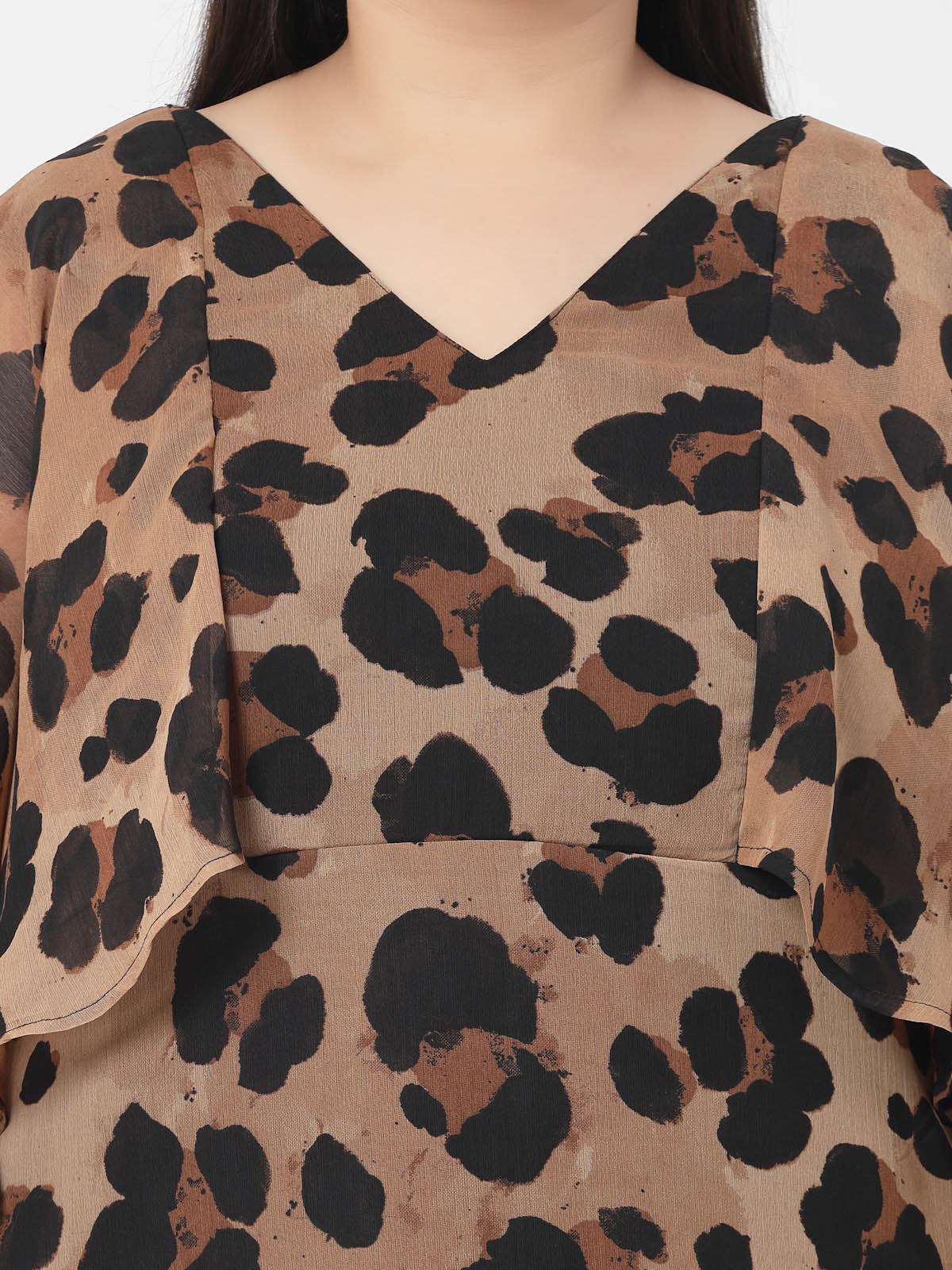 Women Plus Size Animal Printed Flared Sleeve Styled Back Top