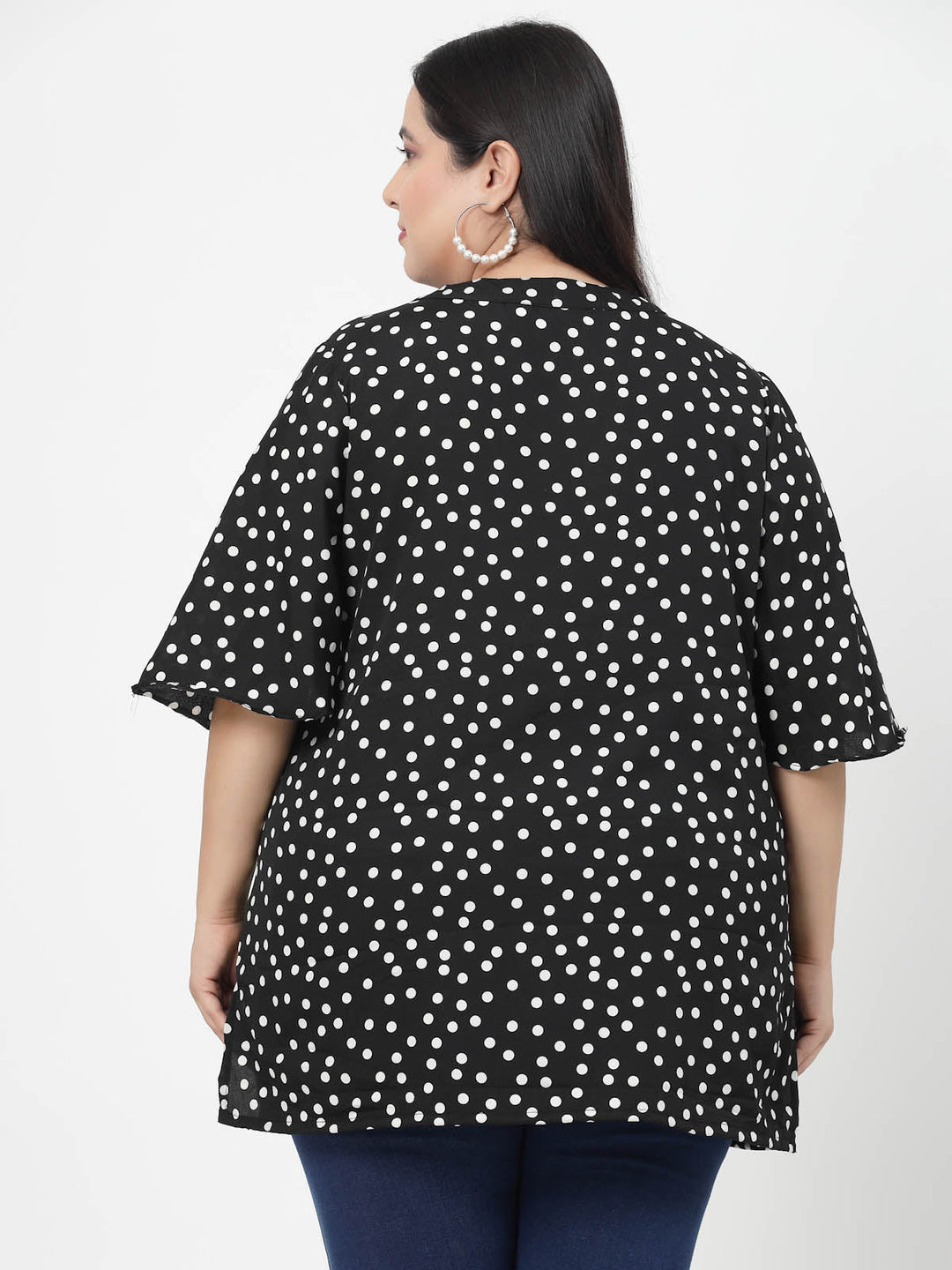 Polka Dot Printed Flared Sleeves Top