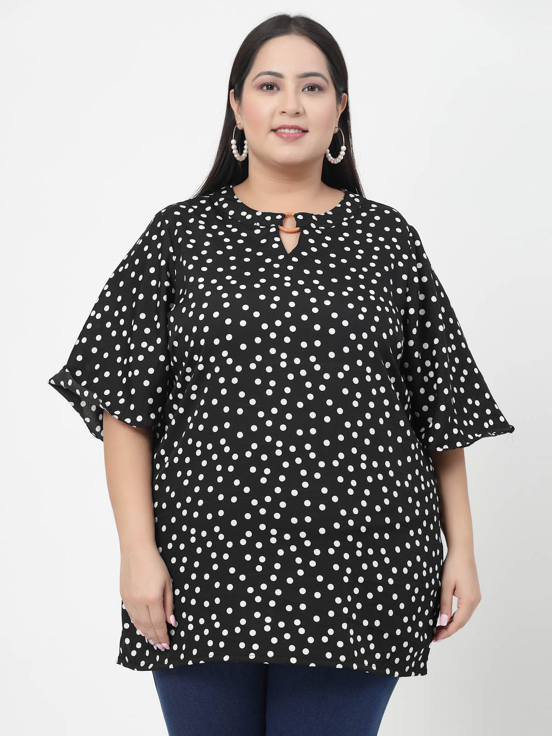 Polka Dot Printed Flared Sleeves Top