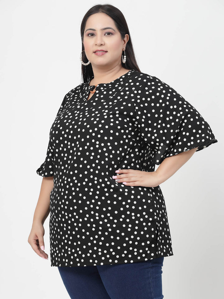 Polka Dot Printed Flared Sleeves Top