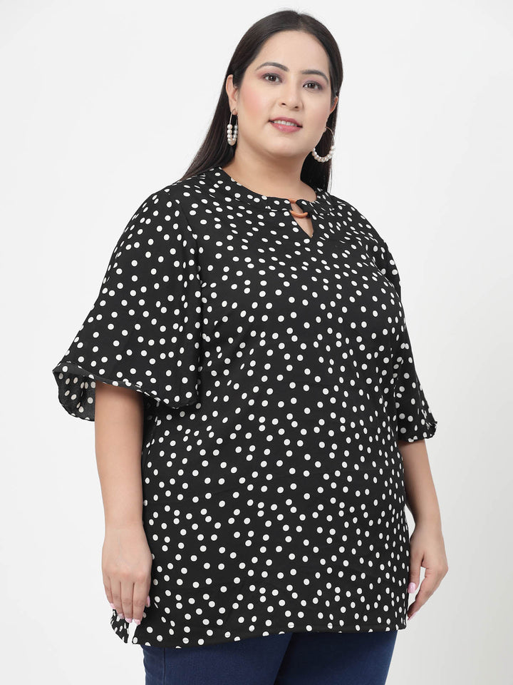 Polka Dot Printed Flared Sleeves Top