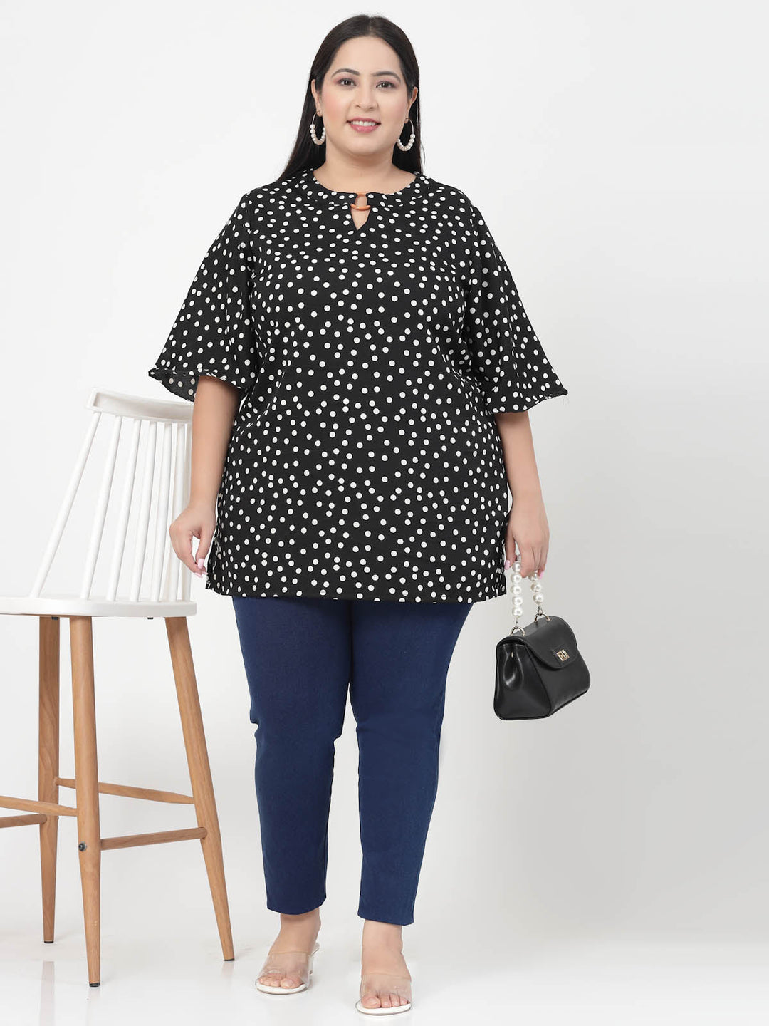 Polka Dot Printed Flared Sleeves Top