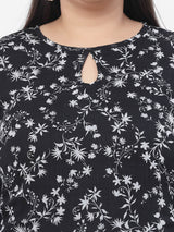Floral Printed Keyhole Neck Flared Sleeves Top