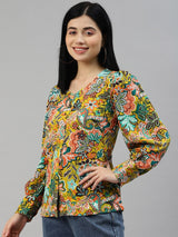 plusS Women Yellow Floral Printed Casual Shirt